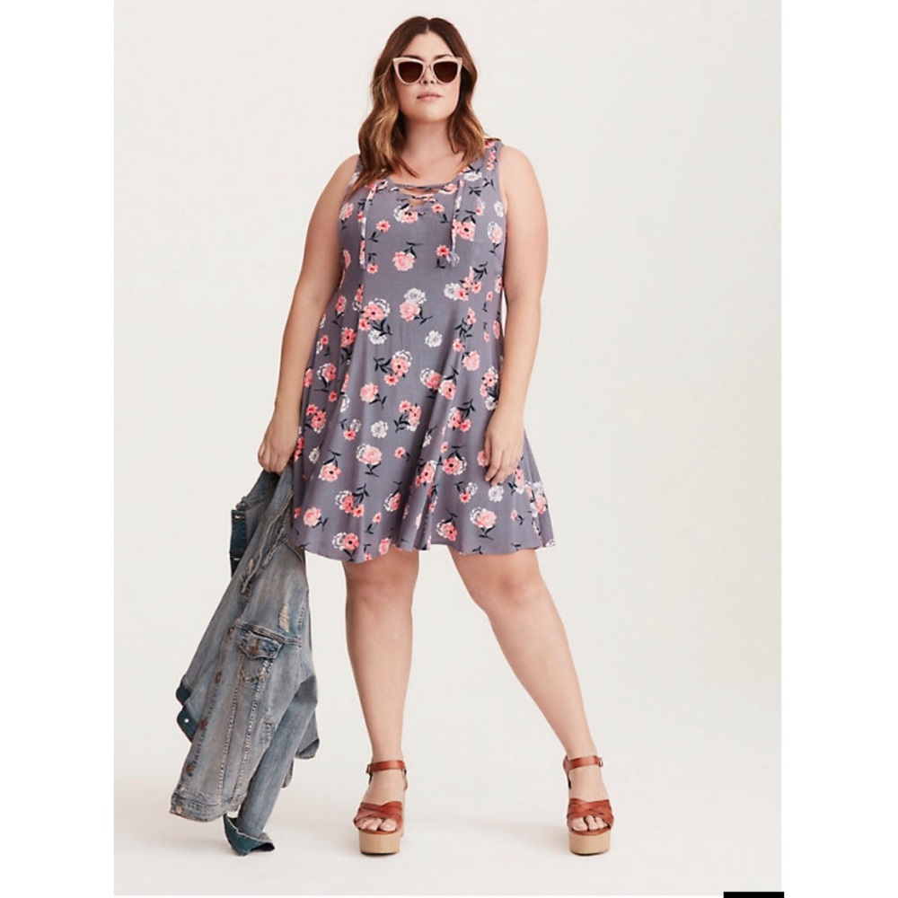 Torrid Floral Print Lace Up Trapeze Dress Size 0